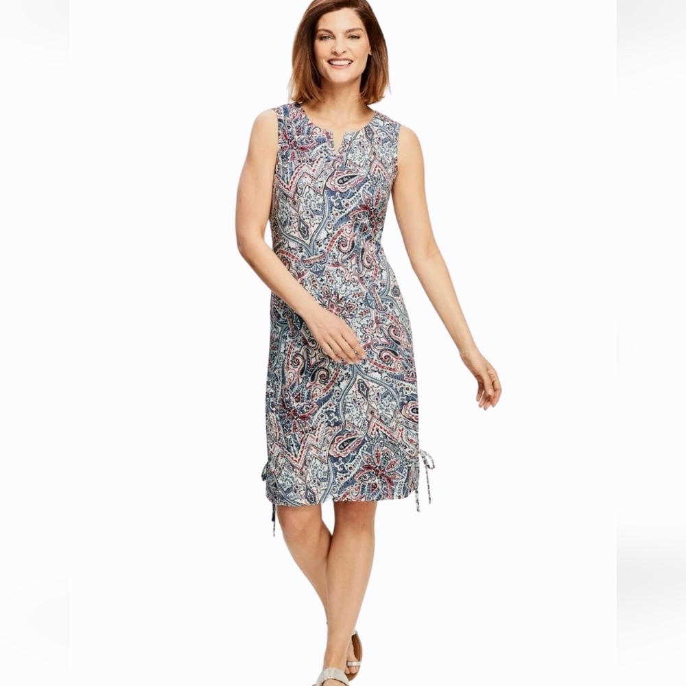 T by TALBOTS Blue Scrolling Paisley Slub Knit Dress-size Petite Medium
